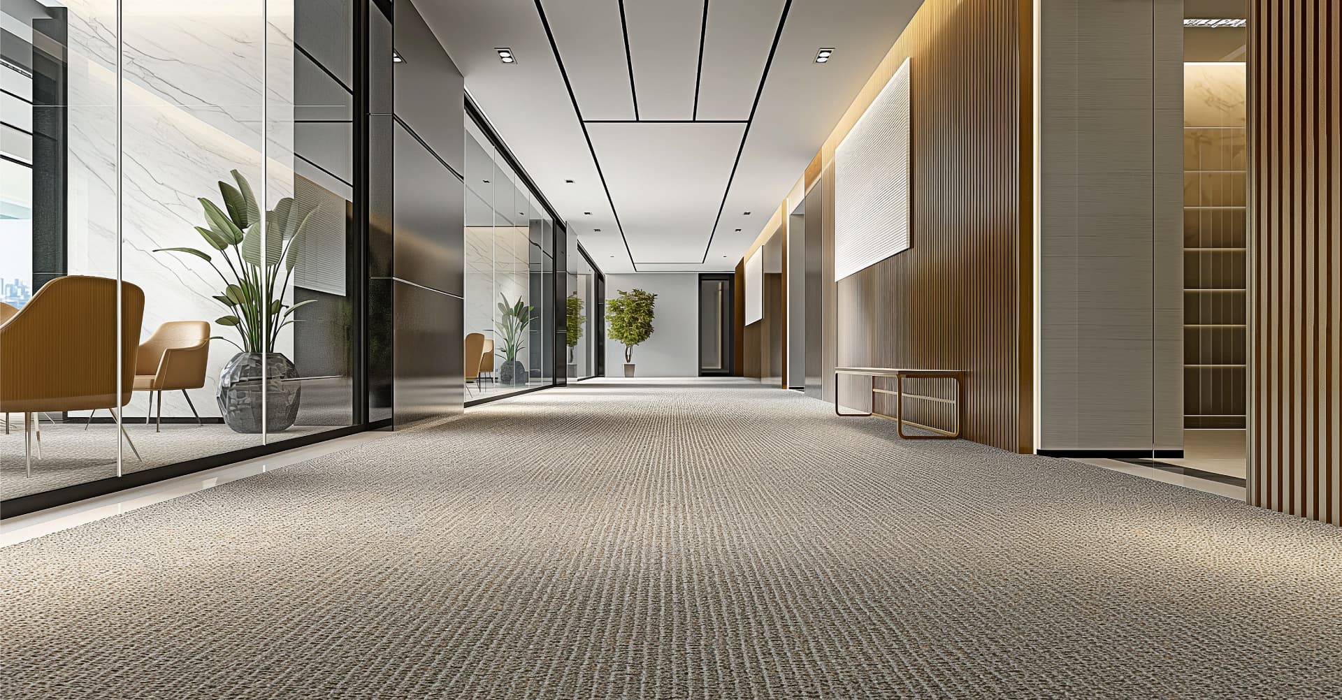 Bureaux d’entreprise avec moquette au sol.
